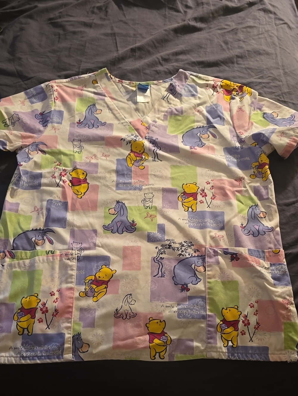 Disney Winnie the Pooh Pastel Multicolor Womens Scrub Top